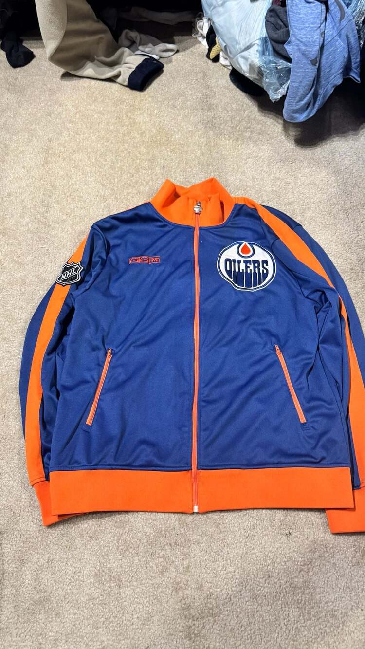 CCM Edmonton Oilers NHL Blue Orange Full-Zip Track Jacket Stanley Cup Jacket